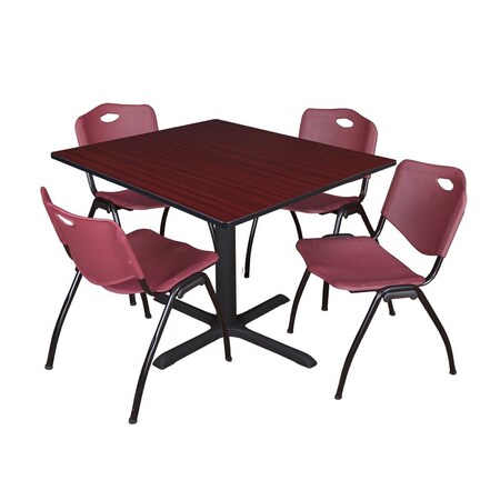 Cain Cain Square Table & Chair Set, Wood, Metal, Plastic Top, Mahogany TB4848MH47BY